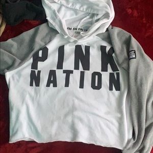 Pink Nation White and grey Cropped hoodie